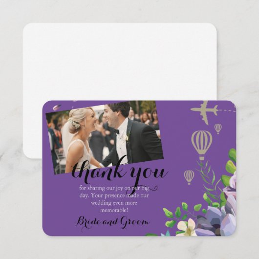 Violet Floral en Travel Thleding Wedding Bedankkaart (Voorkant / Achterkant)