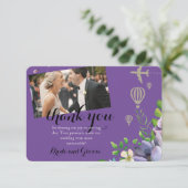 Violet Floral en Travel Thleding Wedding Bedankkaart (Staand voorkant)