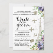 Violet Floral en Travel Thleding Wedding Kaart (Voorkant)