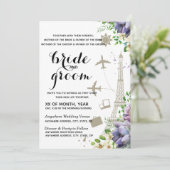 Violet Floral en Travel Thleding Wedding Kaart (Staand voorkant)