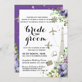 Violet Floral en Travel Thleding Wedding Kaart