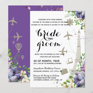 Violet Floral en Travel Thleding Wedding Kaart