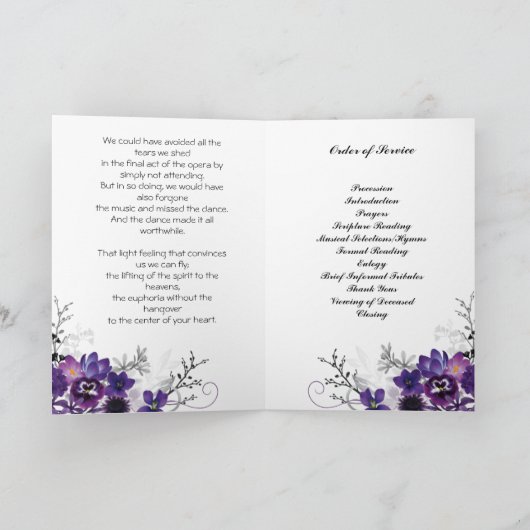 Violet Floral Flowers begrafenisprogramma Programma (Binnen)