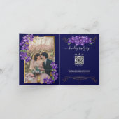 Violet Floral Gold Frame Elegant Folded Invitation (Binnen)