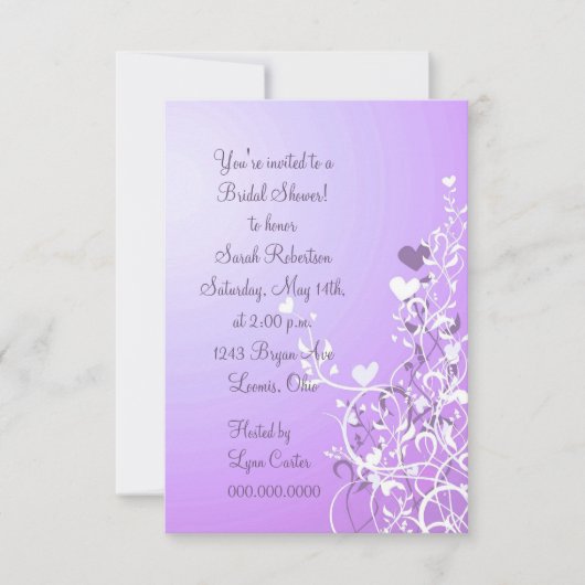 Violet Floral Heart Swirl Bridal Shower Kaart (Voorkant)