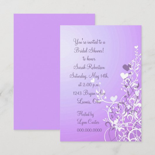 Violet Floral Heart Swirl Bridal Shower Kaart (Voorkant / Achterkant)