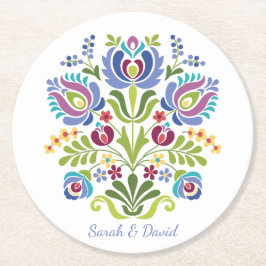 Violet Floral Hongaarse designversie Ronde Kartonnen Onderzetter