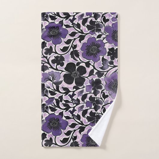 Violet Floral Pattern Bad Handdoek (Handdoek)