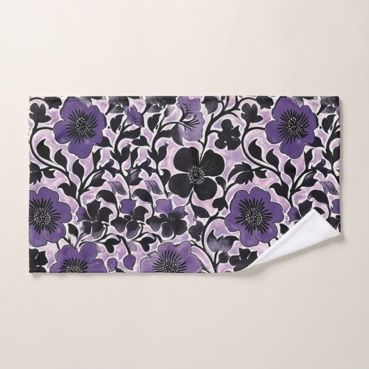 Violet Floral Pattern Bad Handdoek (Handdoek)