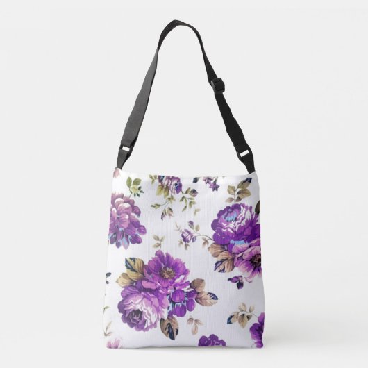 Violet Floral Pattern Crossbody Tas (Achterkant)