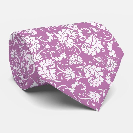 Violet Floral Pattern Custom Necktie Stropdas (Opgerold)