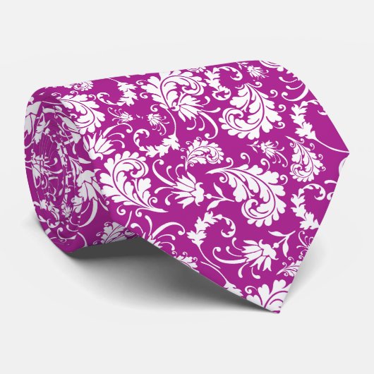 Violet Floral Pattern Custom Necktie Stropdas (Opgerold)