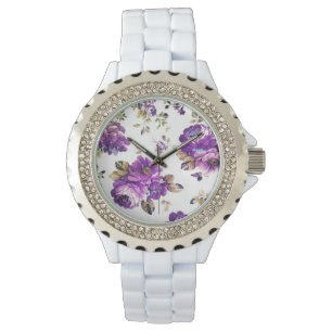 Violet Floral Pattern Horloge