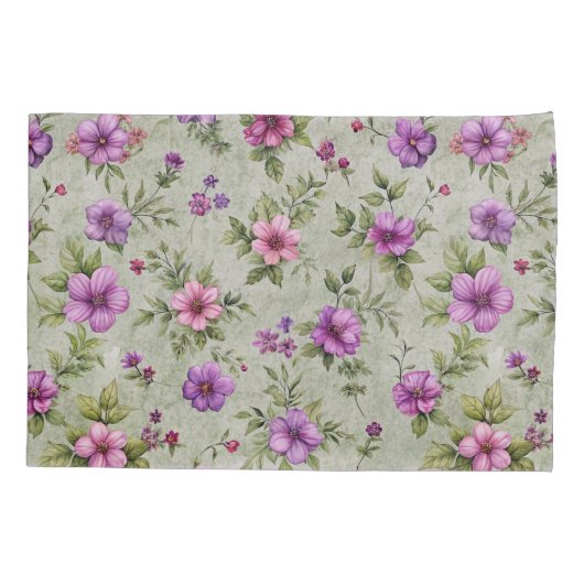 Violet Floral Pattern Kussensloop (Achterkant)