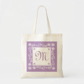 Violet Floral Pattern Monogrammed Tote Bag (Voorkant)