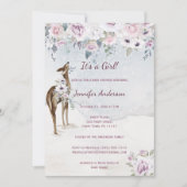 Violet Floral Roos Deer Girl Baby shower Kaart (Voorkant)