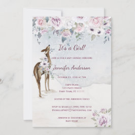 Violet Floral Roos Deer Girl Baby shower Kaart