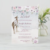 Violet Floral Roos Deer Girl Baby shower Kaart (Staand voorkant)