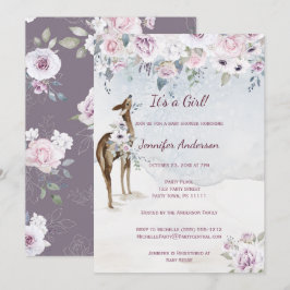 Violet Floral Roos Deer Girl Baby shower Kaart