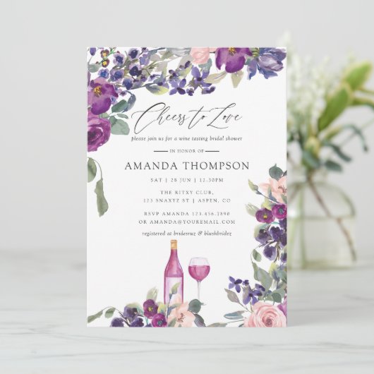 Violet-Floral-Vrijgezellenfeest Kaart (Staand voorkant)