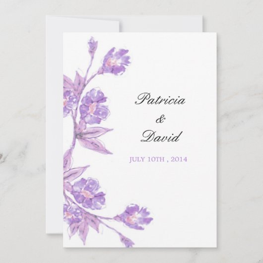 Violet Floral Waterverf Wedding Kaart (Voorkant)