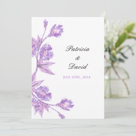 Violet Floral Waterverf Wedding Kaart (Staand voorkant)
