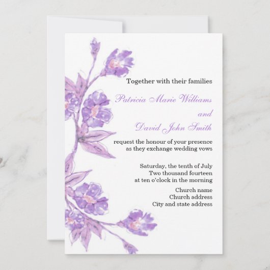 Violet Floral Waterverf Wedding Kaart (Achterkant)