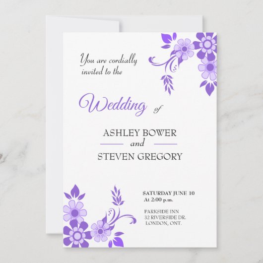 Violet floral Wedding Kaart (Voorkant)