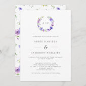 Violet Floral Wreath Monogram Weddenschap Kaart (Voorkant / Achterkant)