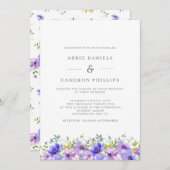  Violet Floral Wreath Wedding Kaart (Voorkant / Achterkant)