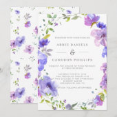  Violet Floral Wreath Wedding Kaart (Voorkant / Achterkant)