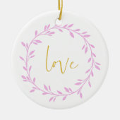 Violet Floral Wreator with Love in Yellow Script Keramisch Ornament (Voorkant)