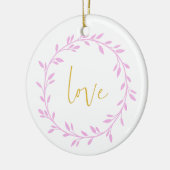 Violet Floral Wreator with Love in Yellow Script Keramisch Ornament (Links)