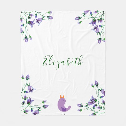 Violet florals bluebels-witte naam fleece deken (Voorkant)
