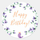 Violet florals bluebels witte verjaardag ronde sticker (Voorkant)