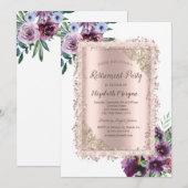 Violet Flower Glitter Lijst, Roos Gold Retirement Kaart (Voorkant / Achterkant)