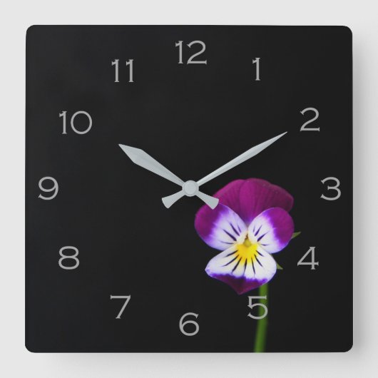 Violet Flower Grey Numbers wccn Vierkante Klok (Voorkant)