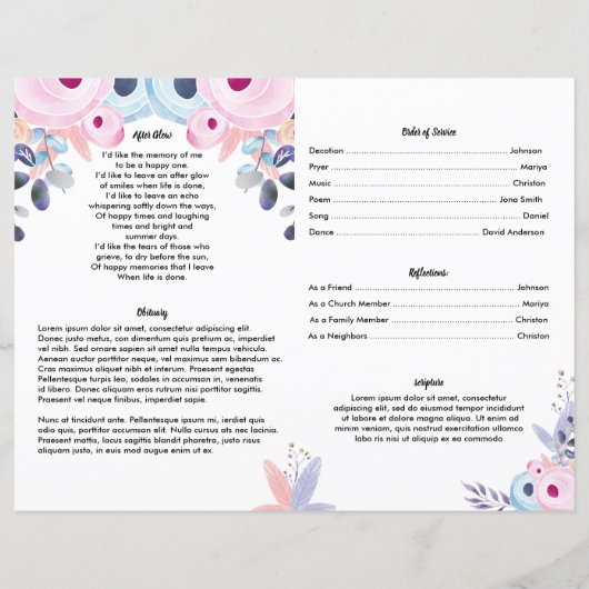 VIOLET FLOWER | Sjabloon van het begrafenisprogram (Achterkant)