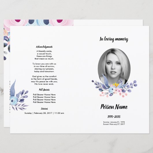 VIOLET FLOWER | Sjabloon van het begrafenisprogram (Voorkant / Achterkant)