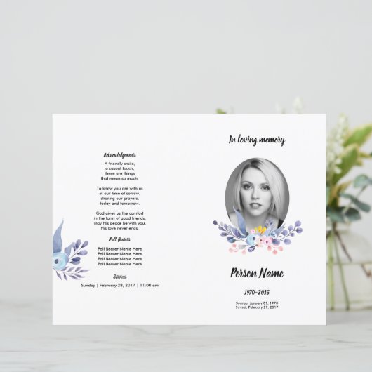 VIOLET FLOWER | Sjabloon van het begrafenisprogram (Staand voorkant)