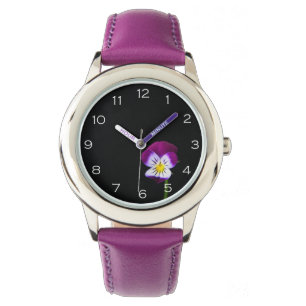 Violet Flower White Numbers Kinder cn Horloge