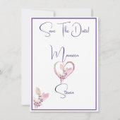 Violet Flowers Bewaar de datum Bruiloft Kaart (Achterkant)
