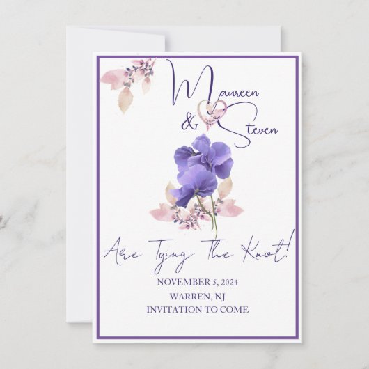 Violet Flowers Bewaar de datum Bruiloft Kaart (Voorkant)