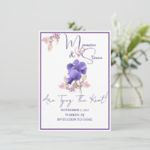 Violet Flowers Bewaar de datum Bruiloft Kaart