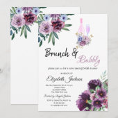 Violet Flowers Brunch & Bubble Vrijgezellenfeest Kaart (Voorkant / Achterkant)