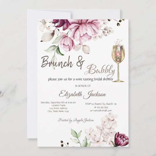 Violet Flowers Brunch & Bubbly Bruidsfeest Kaart (Voorkant)