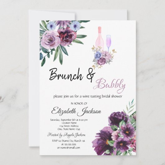 Violet Flowers Brunch & Bubbly Bruidsfeest Kaart (Voorkant)