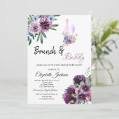 Violet Flowers Brunch & Bubbly Bruidsfeest Kaart (Staand voorkant)