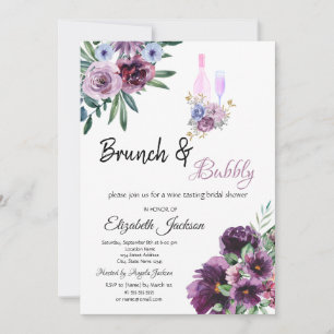 Violet Flowers Brunch & Bubbly Bruidsfeest Kaart