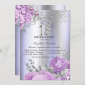 Violet Flowers Glitter Lilac 18th Birthday Kaart (Voorkant / Achterkant)